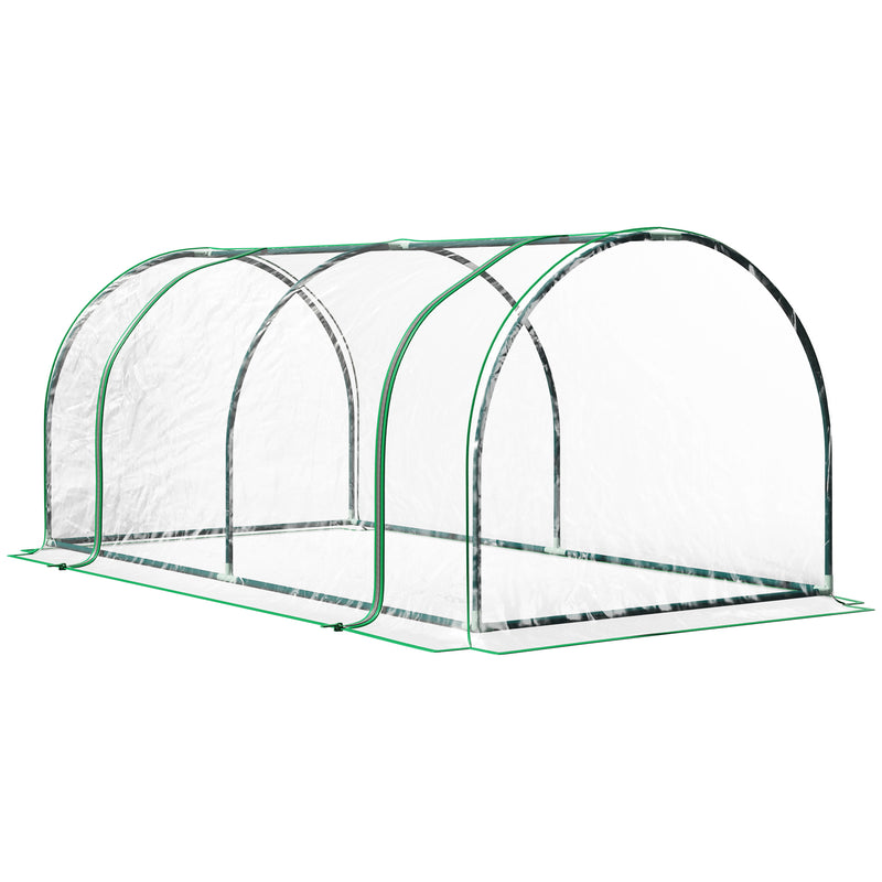 Supfirm Mini Greenhouse, Waterproof Cloche Cold Frame, 7' L x 3' W x 2.5' H Portable Hot House, 4 Zippered Doors, Green