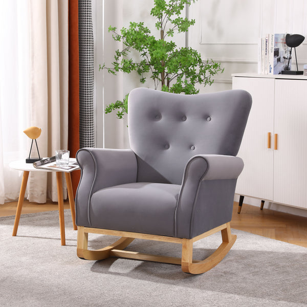 Supfirm Modern Rocking Chair, Upholstered Accent Chair for Nursery, Playroom, Bedroom and Living Room, Small Contemporary Rocker, Kids Cushioned Arm Chair, Grey