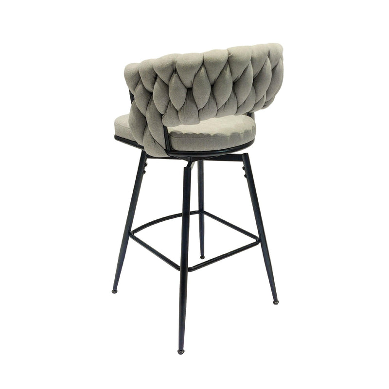 Bar Chair Linen Woven Bar Stool Set of 4,Black legs Barstools No Adjustable Kitchen Island Seat Chairs,360 Swivel Bar Stools Upholstered Bar Chair Counter Stool Arm Chairs with Back Footrest, (Grey) - Supfirm