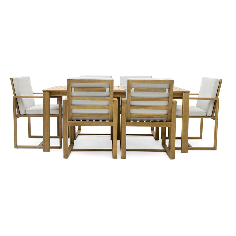 Supfirm Patio Dining Set Outdoor Dining Table and Chair Set with  and Removable Cushions for Patio, Backyard, Garden, Light Teak