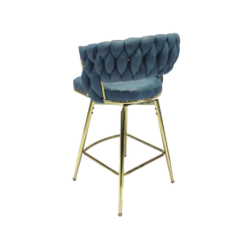 Bar Chair Suede Woven Bar Stool Set of 2,Golden legs Barstools No Adjustable Kitchen Island Seat Chairs,360 Swivel Bar Stools Upholstered Bar Chair Counter Stool Arm Chairs with Back Footrest, (Blue) - Supfirm