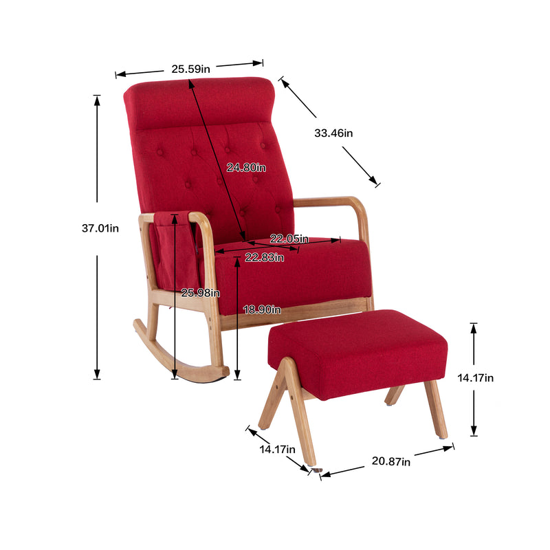 Supfirm COOLMORE Rocking Chair With Ottoman, Mid-Century Modern Upholstered Fabric Rocking Armchair, Rocking Chair Nursery with Thick Padded Cushion, High Backrest Accent Glider Rocker Chair for Living Room