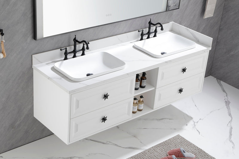 84*23*21in Wall Hung Doulble Sink Bath Vanity Cabinet Only in Bathroom Vanities without Tops - Supfirm