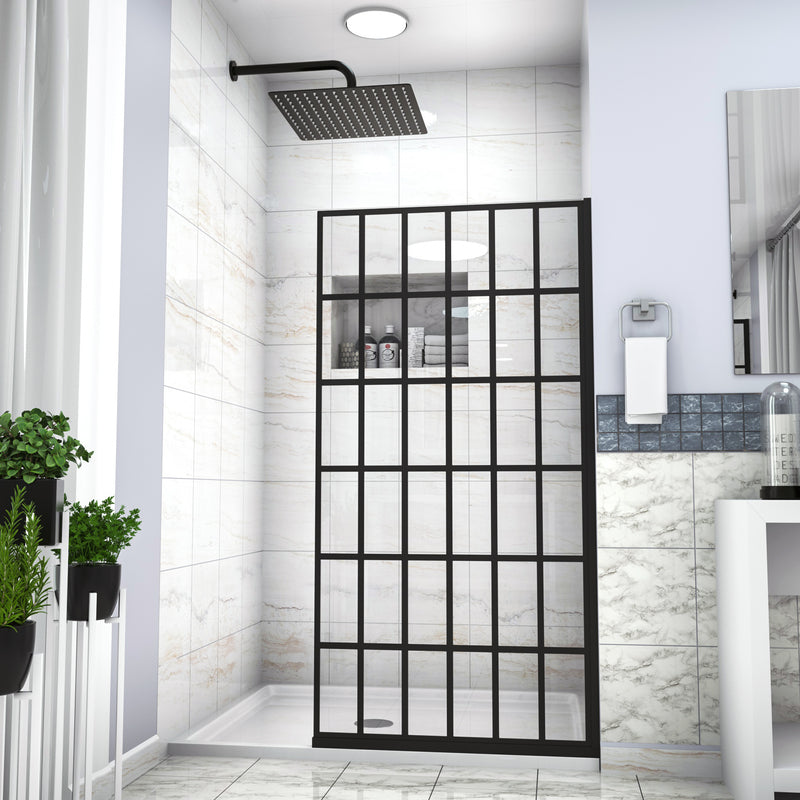 Supfirm Shower Door 38" W x 72" H Single Panel Frameless Fixed Shower Door, Open Entry Design in Matte Black