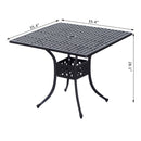 Supfirm 36" Square Patio Dining Table with 2" Dia Umbrella Hole, Cast Aluminum Outdoor Dining Table, Outdoor Bistro Table for Garden, Backyard, Porch, Black