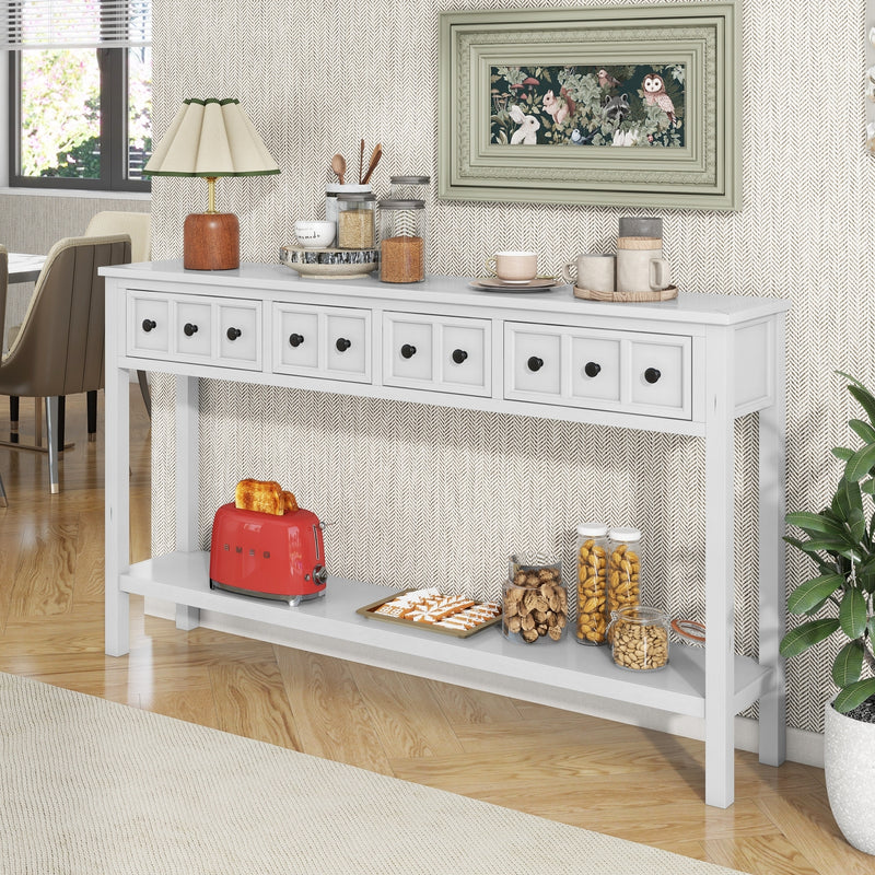 Supfirm TREXM Rustic Entryway Console Table, 60" Long Sofa Table with two Different Size Drawers and Bottom Shelf for Storage (Antique White)