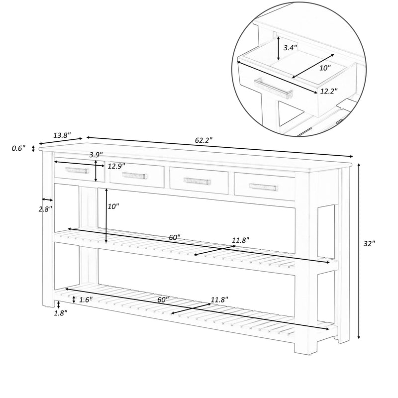 Supfirm U_Style Stylish Entryway Console Table with 4 Drawers and 2 Shelves, Suitable for Entryways, Living Rooms.