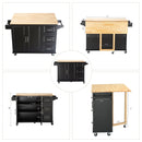 Kitchen Island & Kitchen Cart, Mobile Kitehcn Island with Extensible Rubber Wood Table Top,adjustable Shelf Inside Cabinet for Different Utensils, 3 Big Drawers, with Spice Rack, Towel Rack, Black-Bee - Supfirm
