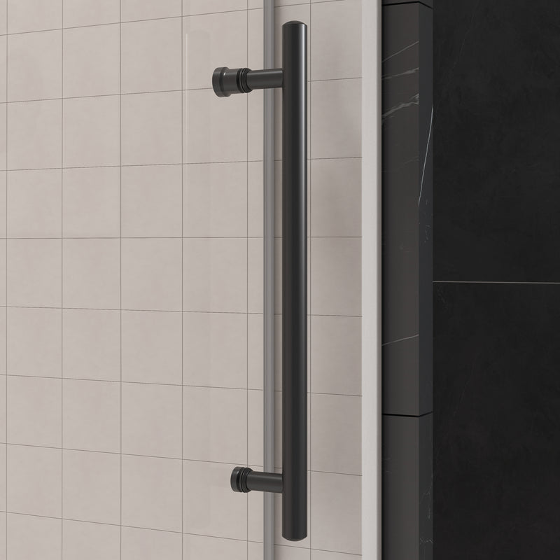 Supfirm 56'' - 60'' W x 76'' H Single Sliding Frameless Shower Door With 3/8 Inch (10mm) Clear Glass in Matte Black