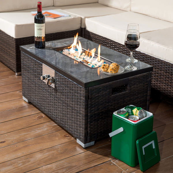 Supfirm Outdoor Fire Table  Propane  Fire Pit Rattan gas fire table, gas fire table with tile tabletop