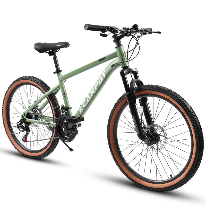 Supfirm A24301 Ecarpat Mountain Bike 24 Inch Wheels, 21-Speed Mens Womens Trail Commuter City Mountain Bike, Carbon steel Frame Disc Brakes Thumb Shifter Front Fork Bicycles