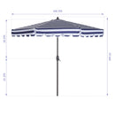 Supfirm Outdoor Patio Umbrella 9-Feet Flap Market Table Umbrella 8 Sturdy Ribs with Push Button Tilt and Crank, blue/white with Flap[Umbrella Base is not Included]