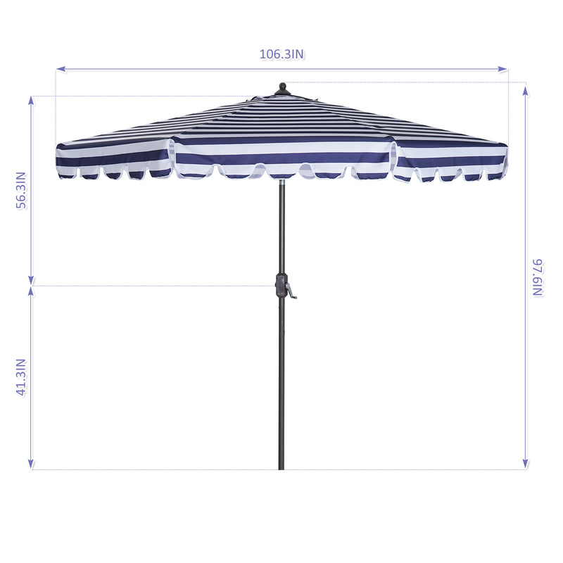 Supfirm Outdoor Patio Umbrella 9-Feet Flap Market Table Umbrella 8 Sturdy Ribs with Push Button Tilt and Crank, blue/white with Flap[Umbrella Base is not Included]