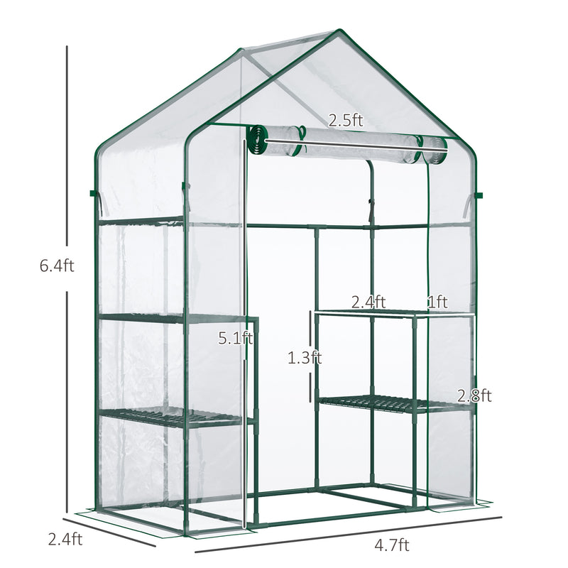 Supfirm 5' x 2.5' x 6.5' Mini Walk-in Greenhouse Kit, Portable Green House with 3 Tier Shleves, Roll-Up Door, and Weatherized Plastic Cover for Backyard Garden, Clear