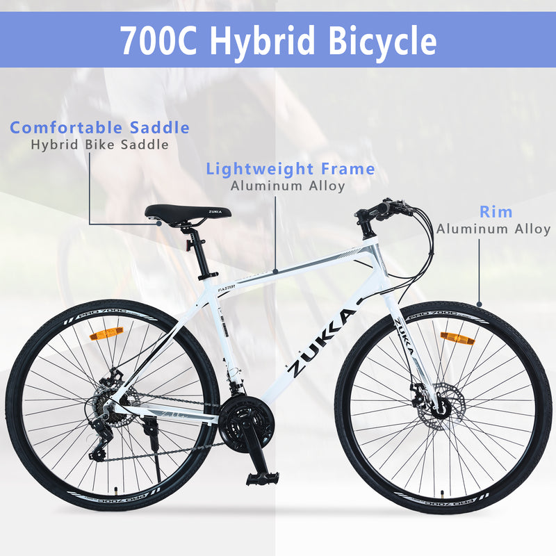 Supfirm 21 Speed Hybrid bike Disc Brake 700C Road Bike For men women's City Bicycle