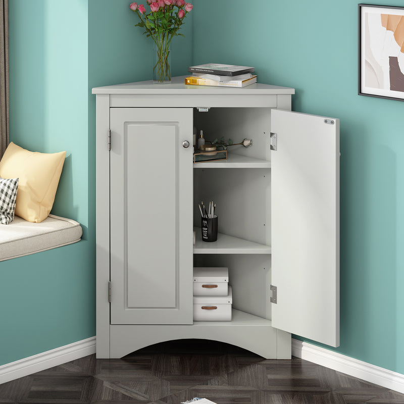 Supfirm Grey Triangle Bathroom Storage Cabinet with Adjustable Shelves, Freestanding Floor Cabinet for Home Kitchen