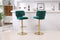 Modern Barstools Bar Height, Swivel Velvet Bar Stool Counter Height Bar Chairs Seat Adjustable Tufted Stool with Back& Footrest for Home Bar Kitchen Island Chair (Emerald, Set of 2) - Supfirm