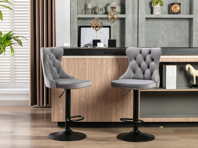 A&A Furniture,Swivel Velvet Barstools Adjusatble Seat Height from 25-33 Inch,17.7 inch base, Modern Upholstered Bar Stools with Backs Comfortable Tufted for Home Pub and Kitchen Island,Gray,Set of 2 - Supfirm