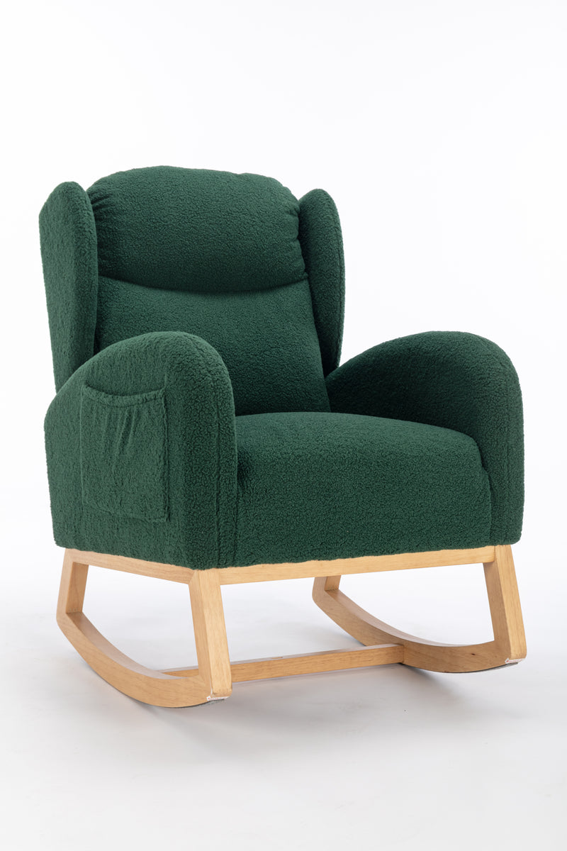 Supfirm 049-Teddy Fabric Rocking Chair With Packet Wood Legs,Green