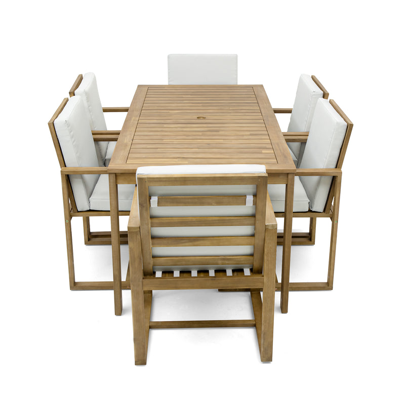 Supfirm Patio Dining Set Outdoor Dining Table and Chair Set with  and Removable Cushions for Patio, Backyard, Garden, Light Teak