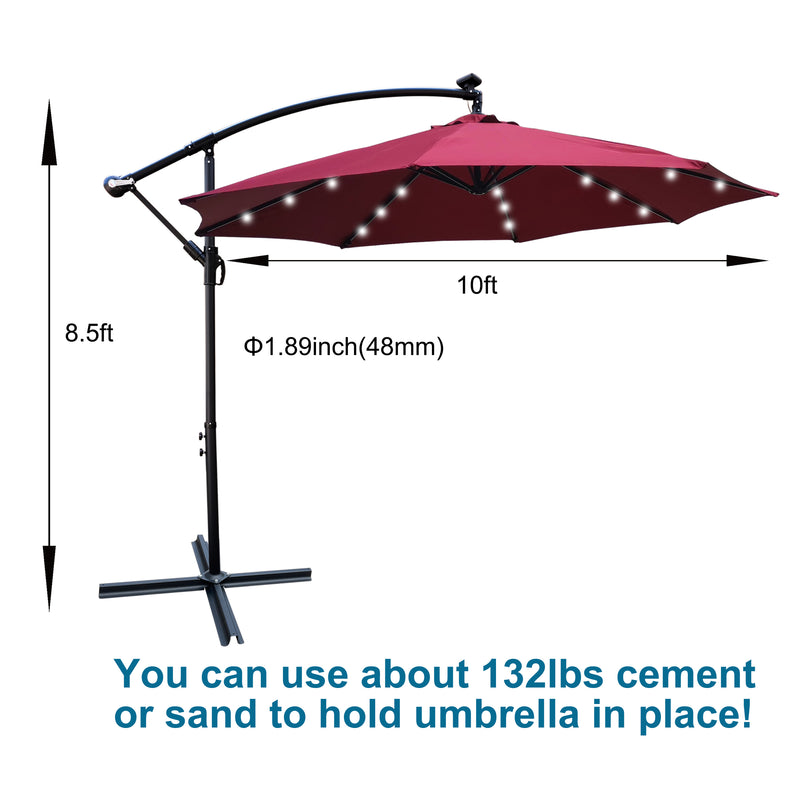 Supfirm 10 ft Outdoor Patio Umbrella Solar Powered LED Lighted Sun Shade Market Waterproof 8 Ribs Umbrella with Crank and Cross Base for Garden Deck Backyard Pool Shade Outside Deck Swimming Pool