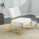 Supfirm Teddy suede material cushioned rocking chair, unique rocking chair, cushioned seat, white rocking chair with backrest and golden metal legs. Comfortable side chairs in living room, bedroom, office