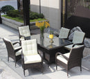 Supfirm Patio 7-Piece Rectangular Dining Set with 6 Dining Chairs (Brown &Beige Cushion )