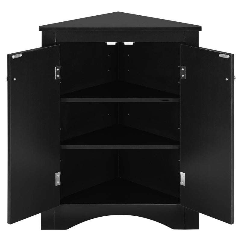 Supfirm Black Triangle Bathroom Storage Cabinet with Adjustable Shelves, Freestanding Floor Cabinet for Home Kitchen