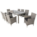 Supfirm 9 piece Outdoor Patio Wicker Dining Set Patio Wicker Furniture Dining Set Glass Top Grey