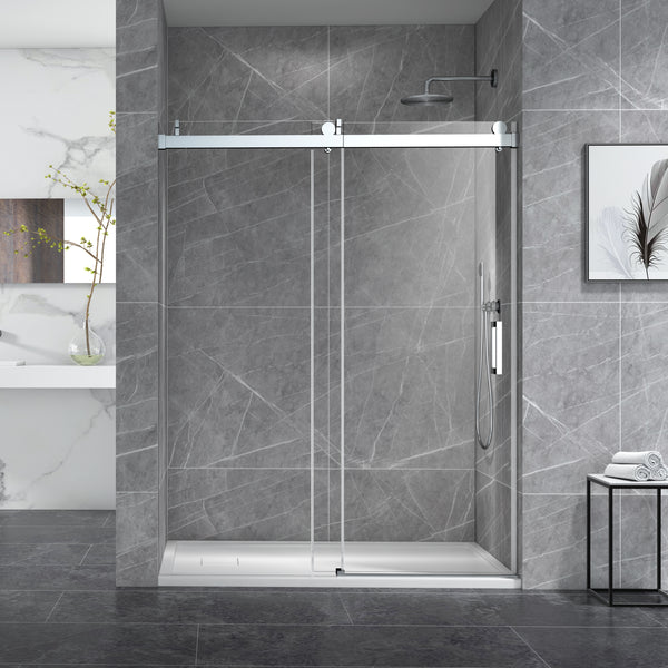 Supfirm 60*76" Single Sliding Frameless Shower Door Brushed Nickel With Buffer