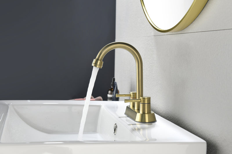 Supfirm 4 Inch 2 Handle Centerset  gold Lead-Free Bathroom Faucet, with Copper Pop Up Drain and 2 Water Supply Lines