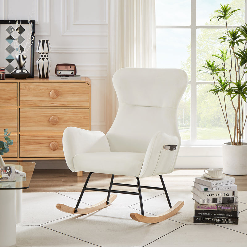 Supfirm Cream white velvet rocking chair