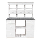 Supfirm [Video Provided] TOPMAX Garden Potting Bench Table, Rustic and Sleek Design with Multiple Drawers and Shelves for Storage, White and Gray