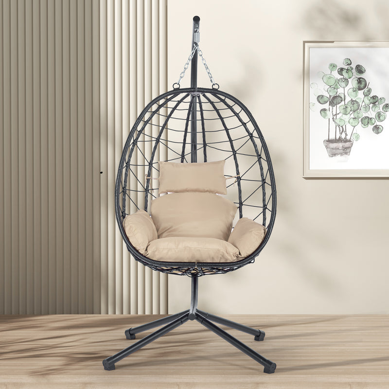 Supfirm Egg Chair with Stand Indoor Outdoor Swing Chair Patio Wicker Hanging Egg Chair Hanging Basket Chair Hammock Chair with Stand for Bedroom Living Room Balcony