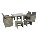 Supfirm 9 Pieces Patio Dining Sets Outdoor Space Saving Rattan Chairs with Glass Table Patio Furniture Sets Cushioned Seating and Back Sectional Conversation Set Grey Wicker + Grey Cushion