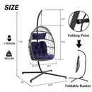 Supfirm Outdoor Garden Rattan Egg Swing Chair Hanging Chair Dark Blue Cushion