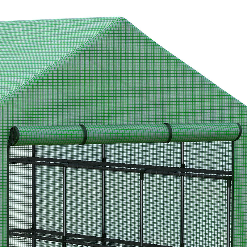 Supfirm Walk-in Greenhouse for Outdoors with Roll-up Zipper Door, 18 Shelves, PE Cover, Small & Portable Build, Heavy Duty Humidity Seal, 95.25" x 70.75" x 82.75", Green