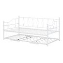 Twin Size Metal Daybed with Twin Size Adjustable Trundle, Portable Folding Trundle, White - Supfirm