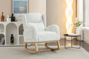 Supfirm 049-Teddy Fabric Rocking Chair With Packet Wood Legs,Ivory