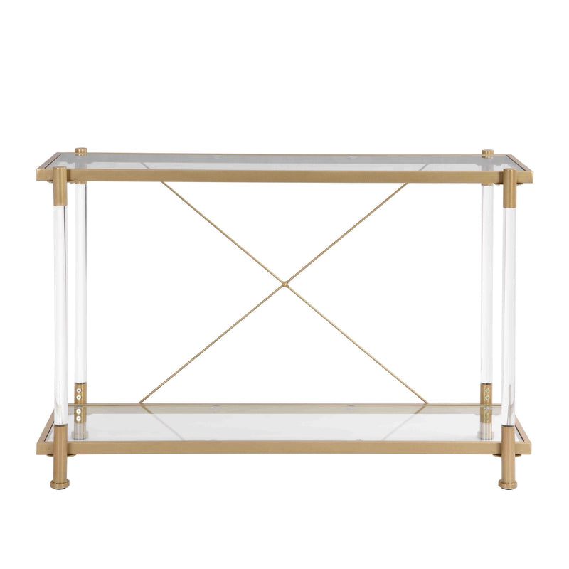 Supfirm 43.31'' Golden Glass Sofa Table, Acrylic Side Table, Console Table for Living Roome& Bedroom