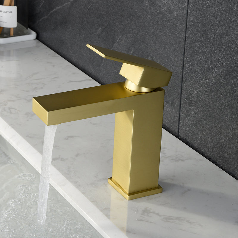 Supfirm Gold Bathroom Faucet, Brushed Gold Faucet for Bathroom Sink, Gold Single Hole Bathroom Faucet Modern Single Handle Vanity Basin Faucet