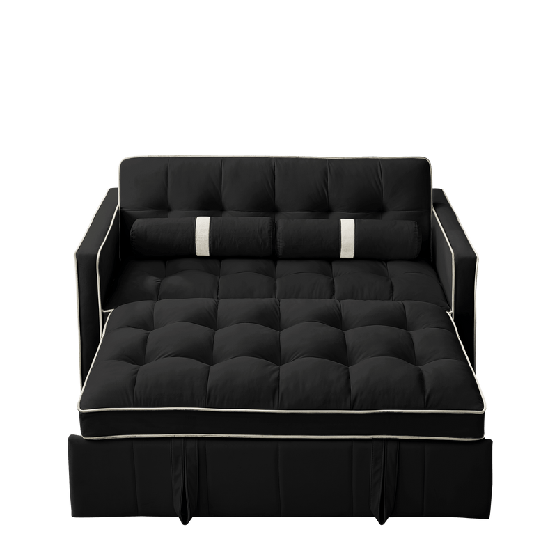 Modern 55.5" Pull Out Sleep Sofa Bed 2 Seater Loveseats Sofa Couch with side pockets, Adjsutable Backrest and Lumbar Pillows for Apartment Office Living Room - Supfirm