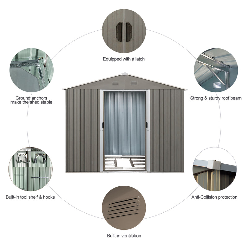 Supfirm 8x10ft Outdoor Metal Storage Shed Grey