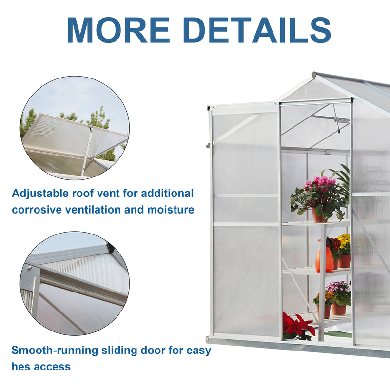 Supfirm Polycarbonate Greenhouse,6'x 8' Heavy Duty Walk-in Plant Garden Greenhouse for Backyard/Outdoor