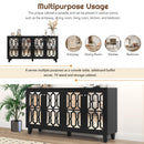 ON-TREND Buffet Cabinet with Adjustable Shelves, 4-Door Mirror Hollow-Carved TV stand for TVs Up to 65'', Multi-functional Console Table with Storage Credenza Accent Cabinet for Living Room, Black - Supfirm