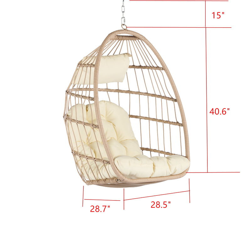 Supfirm Outdoor Garden Rattan Egg Swing Chair Hanging Chair Wood+Khaki