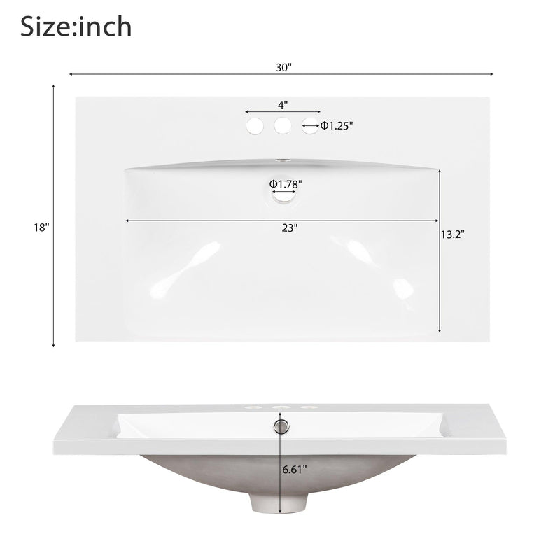 Supfirm 30'' Bathroom Vanity with Resin Sink Combo,Solid Wood Frame Bathroom Storage Cabinet, Freestanding Vanity Set with 3 Drawers& Soft Closing Doors - Supfirm