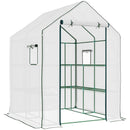 Supfirm 4.6' x 4.7' Portable Greenhouse, Water/UV Resistant Walk-In Small Outdoor Greenhouse with 2 Tier U-Shaped Flower Rack Shelves, Roll Up Door & Windows, White