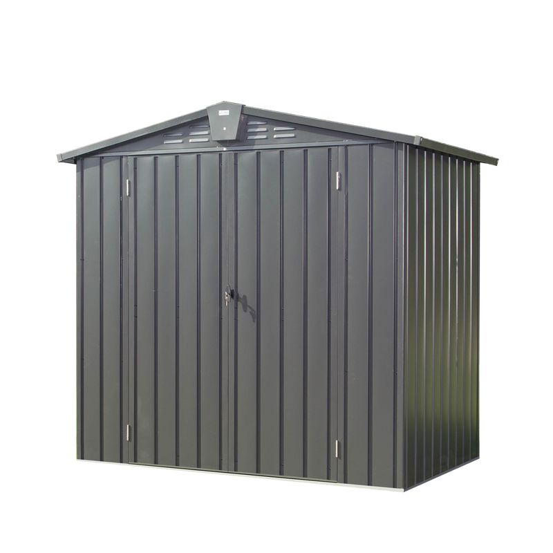 Supfirm Outdoor Storage Shed 6.5'x 4.2', Metal Garden Shed for Bike, Trash Can, Tools, Lawn Mowers,Galvanized Steel Outdoor Storage Cabinet with Lockable Door for Backyard, Patio, Lawn (6.5x4.2ft, Black)