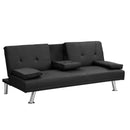 sofa bed with Armrest two holders WOOD FRAME, STAINLESS LEG, FUTON BLACK PVC - Supfirm